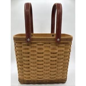 Longaberger 2004 Medium 10” Boardwalk Basket Tote Beach Leather Handles Signed